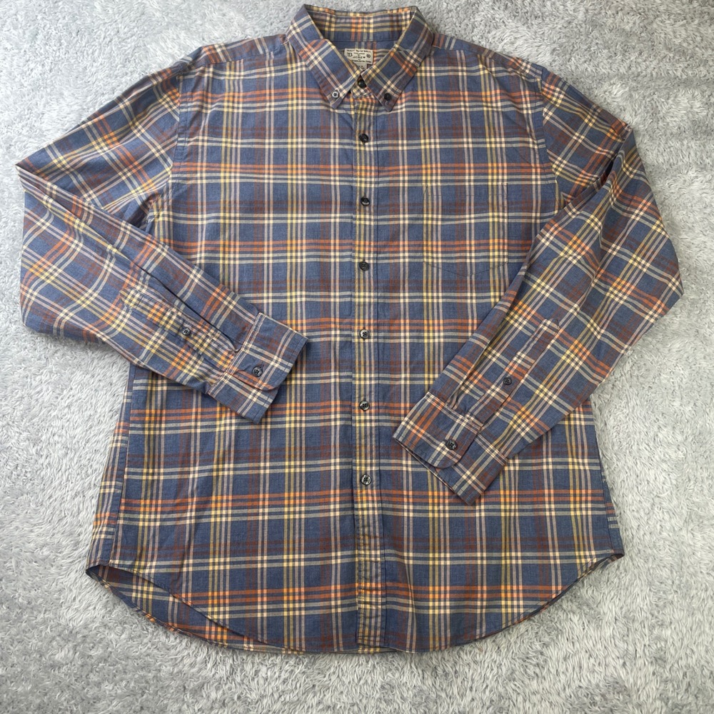 J.Crew Button Down Shirt Mens XL Blue Orange‎ Plaid Long Sleeve Cotton Woven